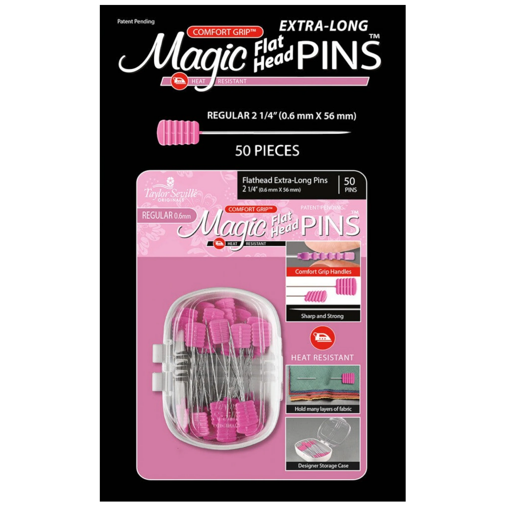 Magic Pins Flathead Extra Long Regular 0.6 mm 50pc , quilting and needlework