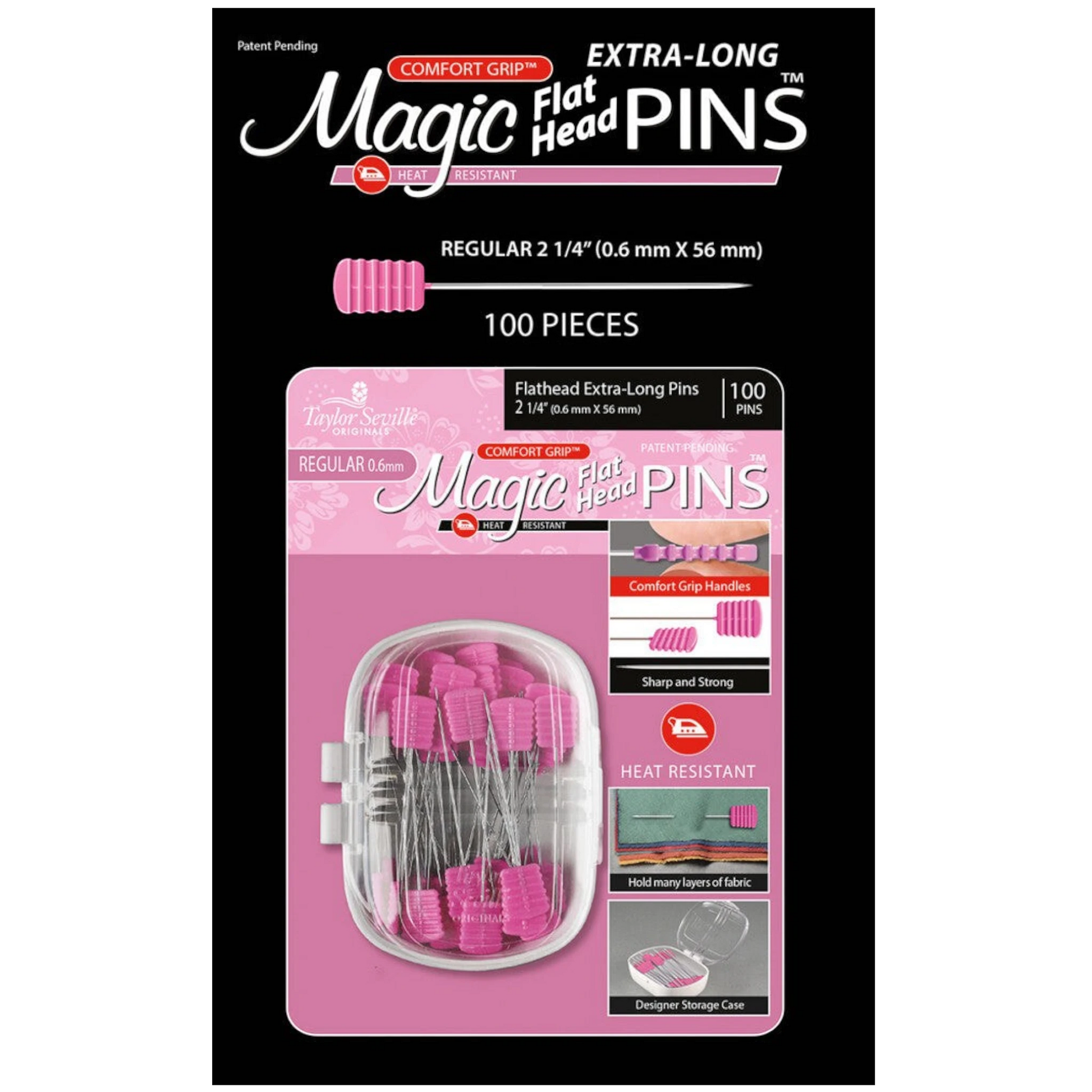 Magic Pins Flathead Extra Long Regular 0.6 mm 100pc , quilting and needlework