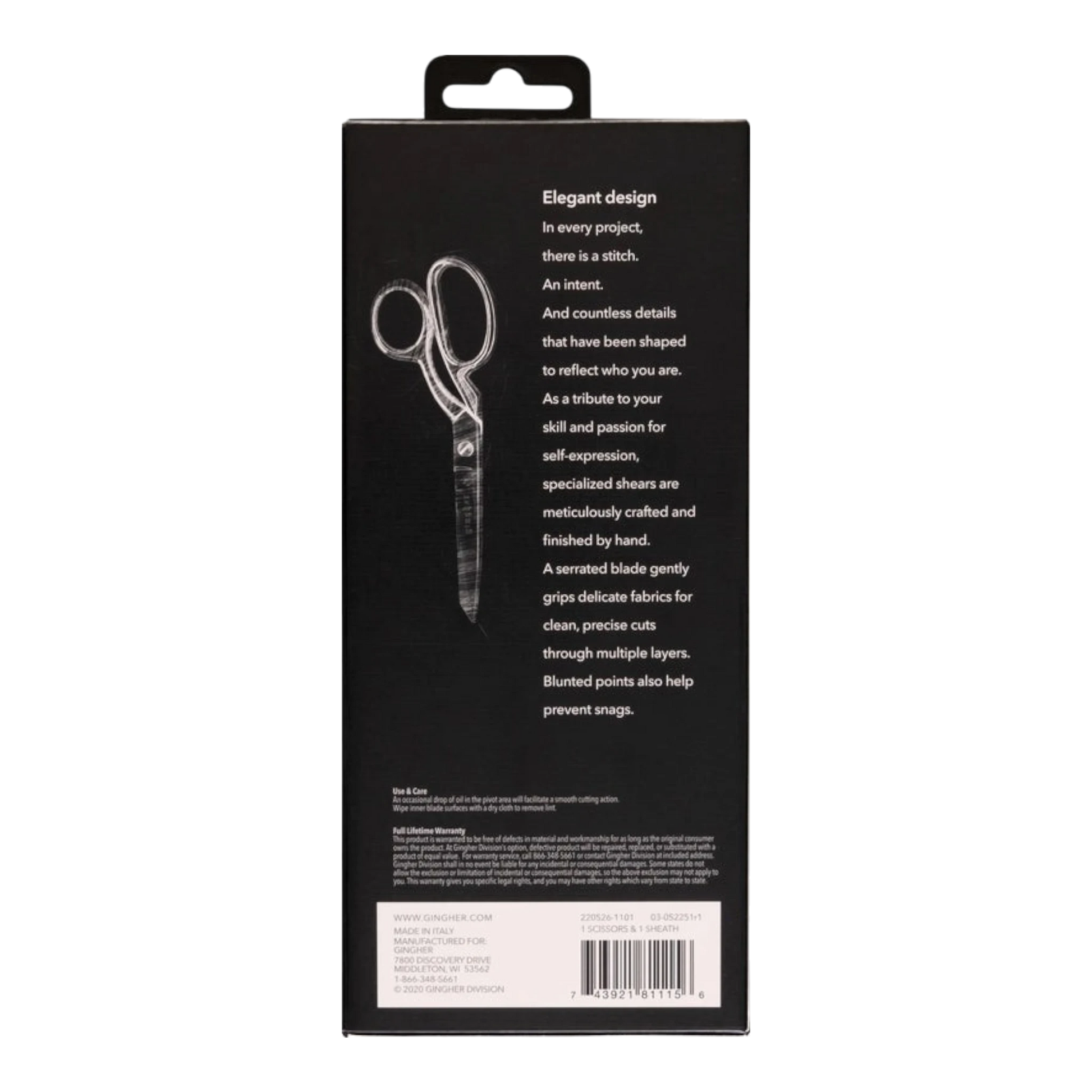 Gingher 203 mm Serrated/Knife Edge Dressmakers Shears Blunt Tip , quilting and fabric cutting