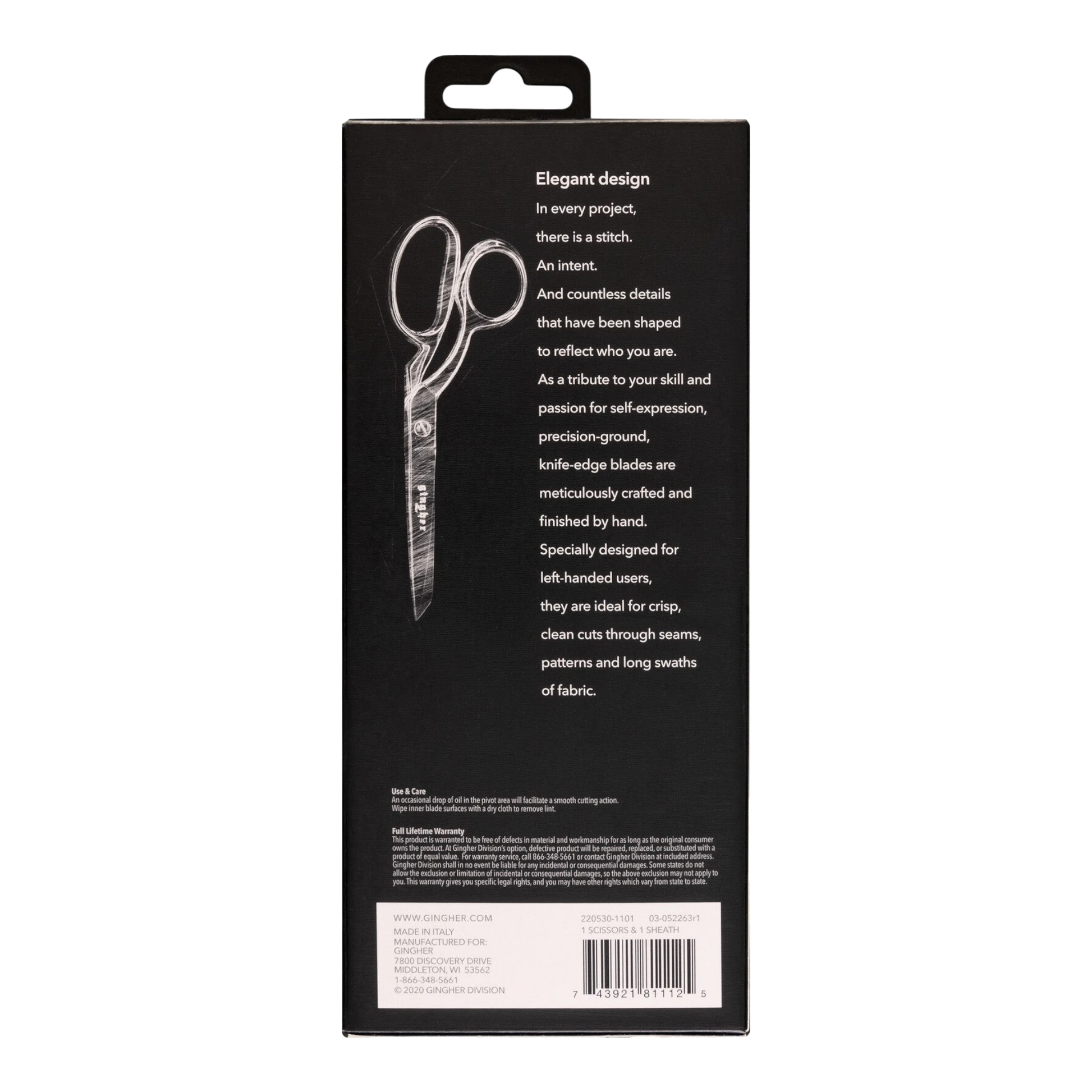 Gingher 203 mm Knife Edge LEFT Handed Scissor sewing and quilting product