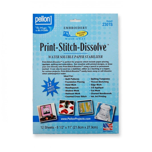 Print-Stitch-Dissolve White 12 - 216 mm x 279 mm Sheets sewing and quilting product