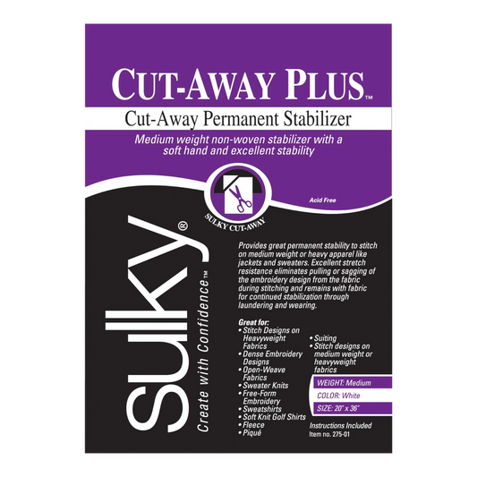 Sulky - Cut Away Plus Midweight Stabilizer White 508 mm x 1yd , quilting and structured projects