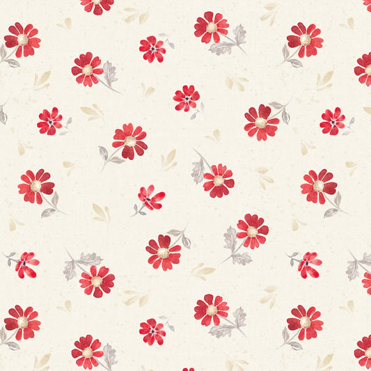 Scarlet Dreams- Medium Floral Toss-Cream