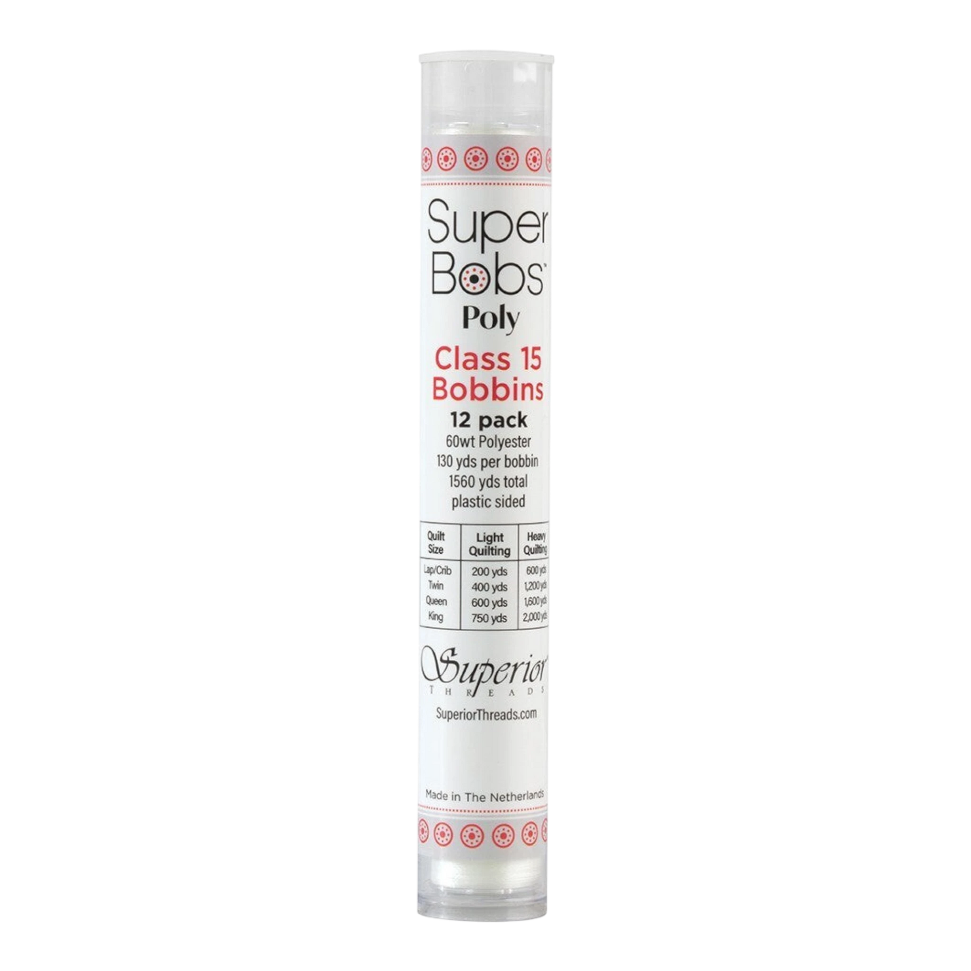 SuperBobs Polyester Bobbin 12pk Class 15 WHITE machine threading and quilting