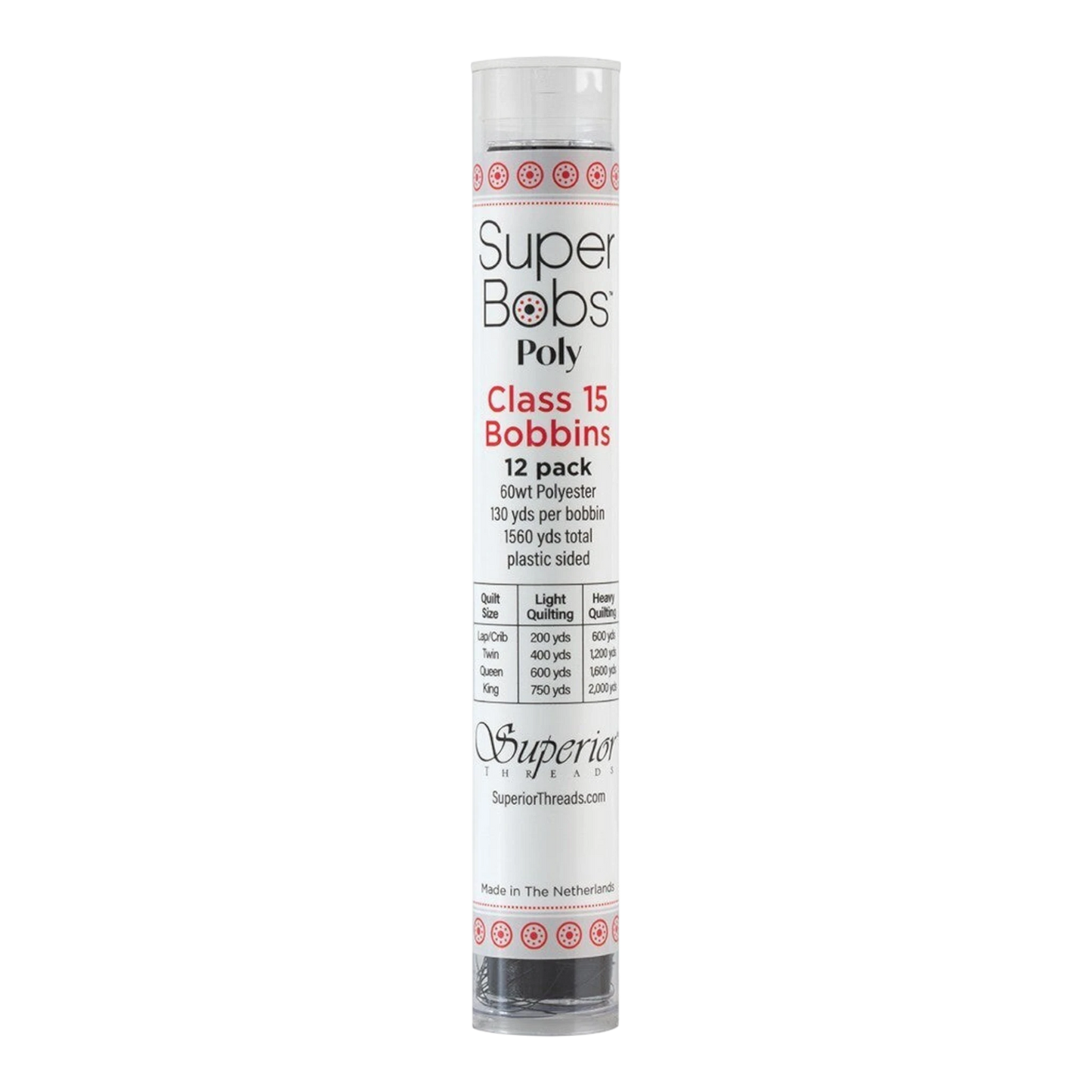 SuperBobs Polyester Bobbin 12pk Class 15 machine threading and quilting