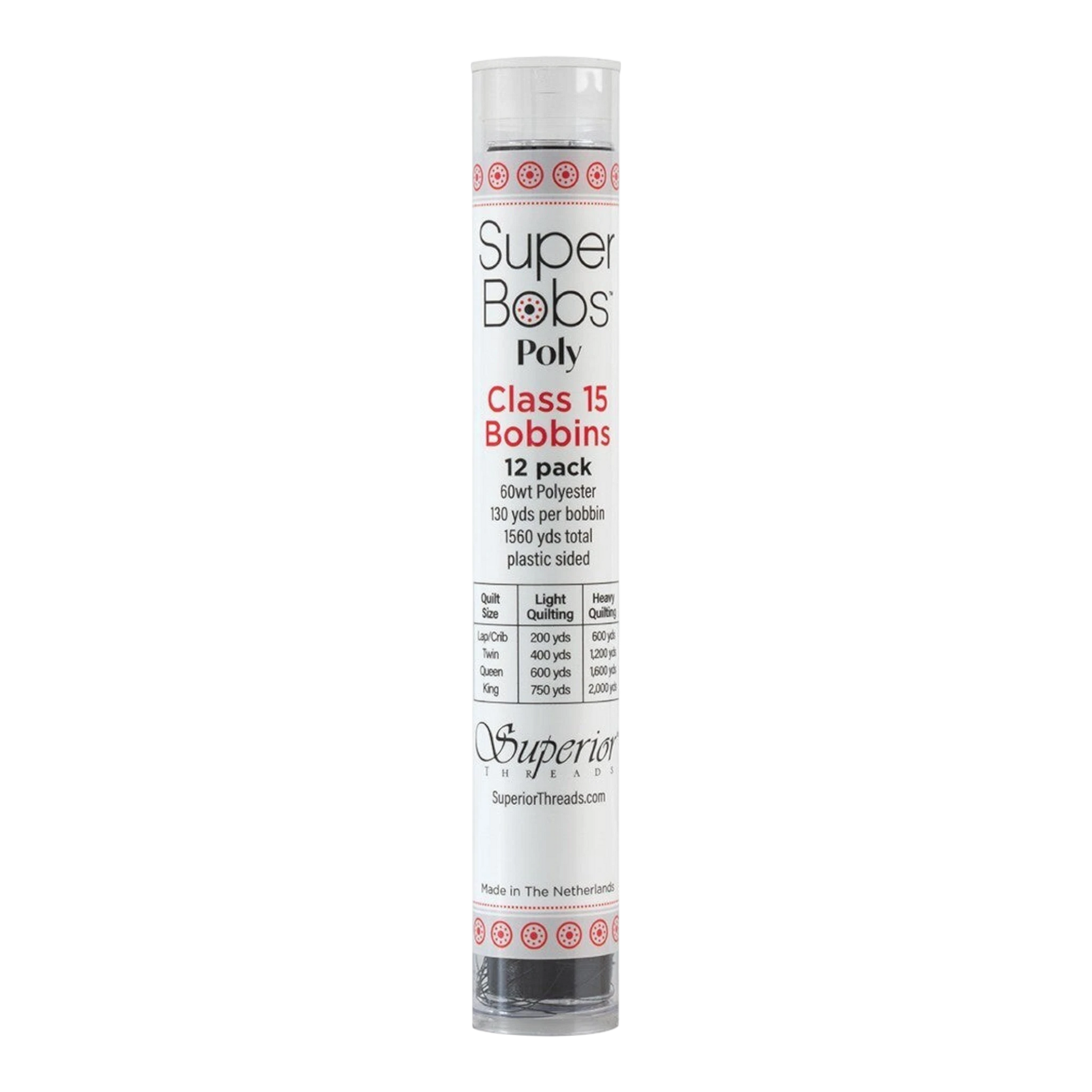 SuperBobs Polyester Bobbin 12pk Class 15 machine threading and quilting