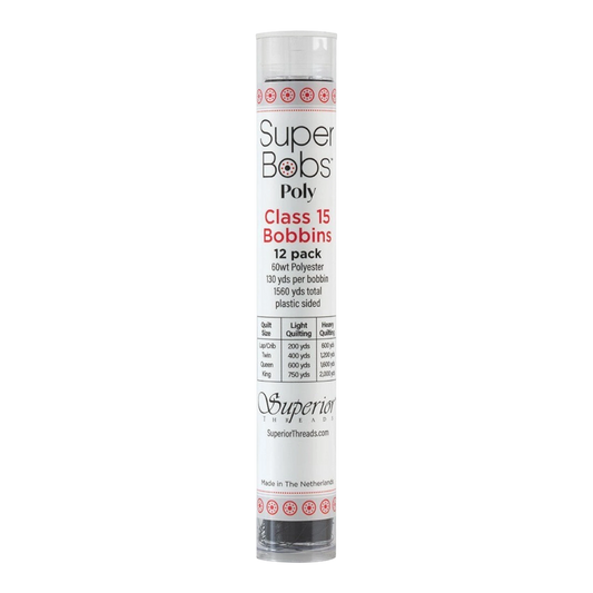 SuperBobs Polyester Bobbin 12pk Class 15 machine threading and quilting