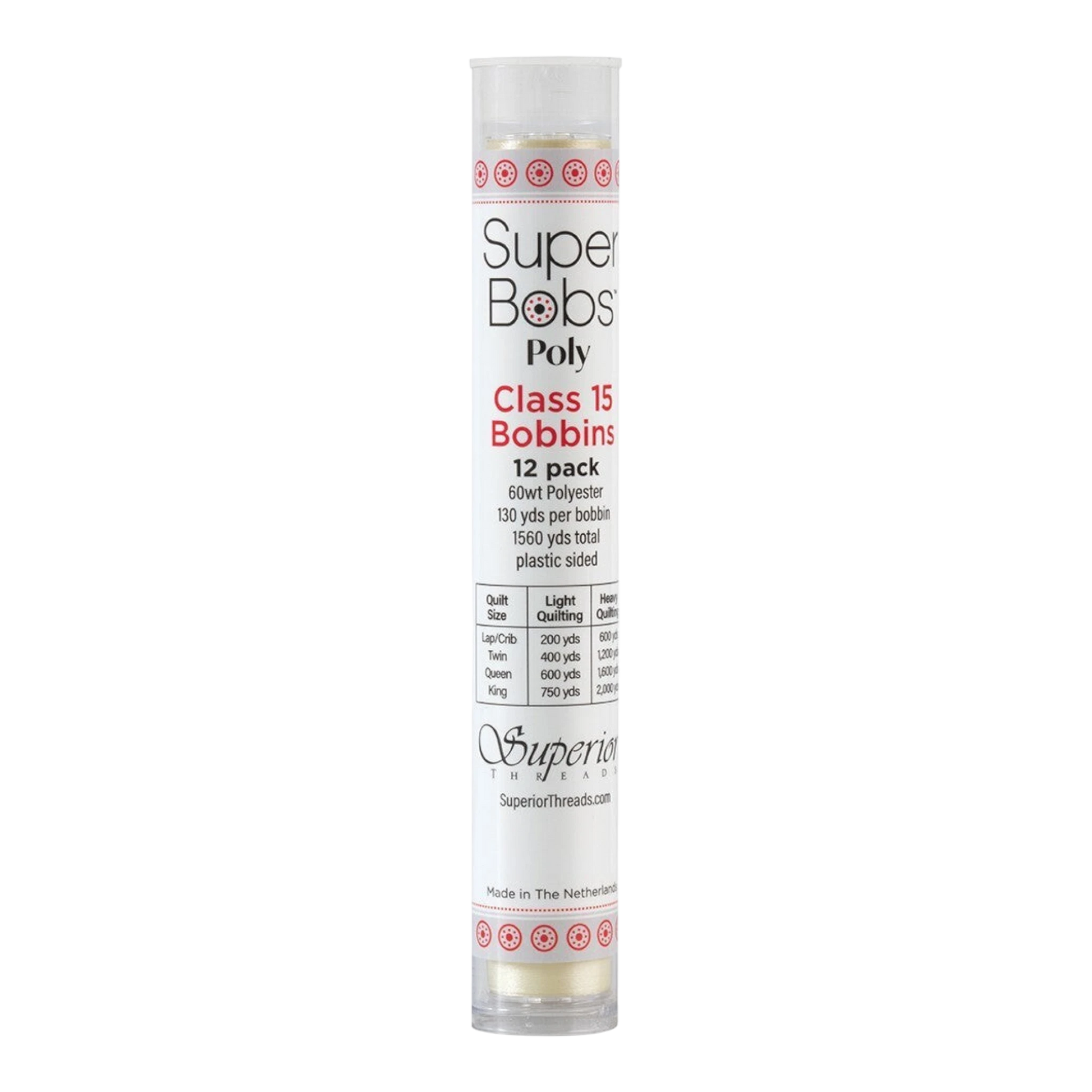 SuperBobs Polyester Bobbin 12pk Class 15 IVORY machine threading and quilting