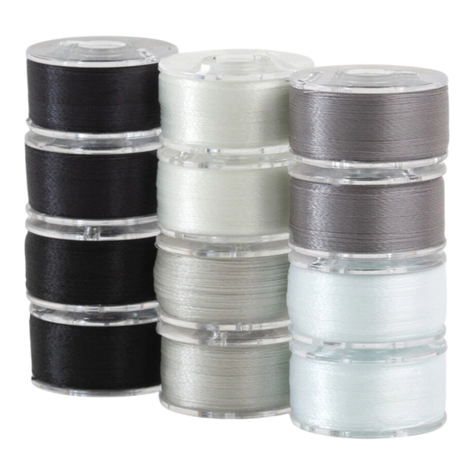 SuperBobs Polyester Bobbin 12pk Class 15 Monochrome machine threading and quilting
