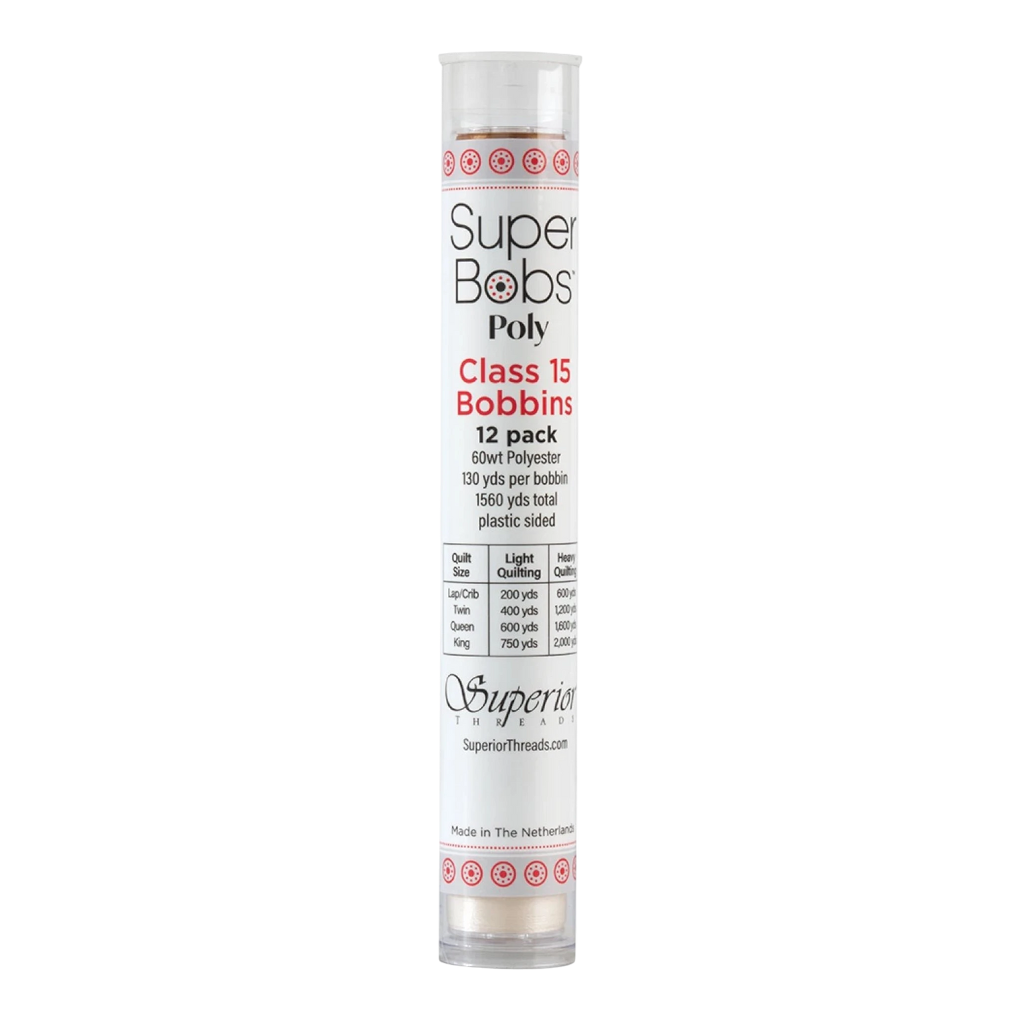 SuperBobs Polyester Bobbin 12pk Class 15 Neutral