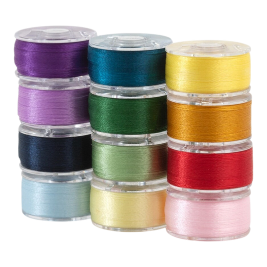 SuperBobs Polyester Bobbin 12pk Class 15 Rainbow machine threading and quilting