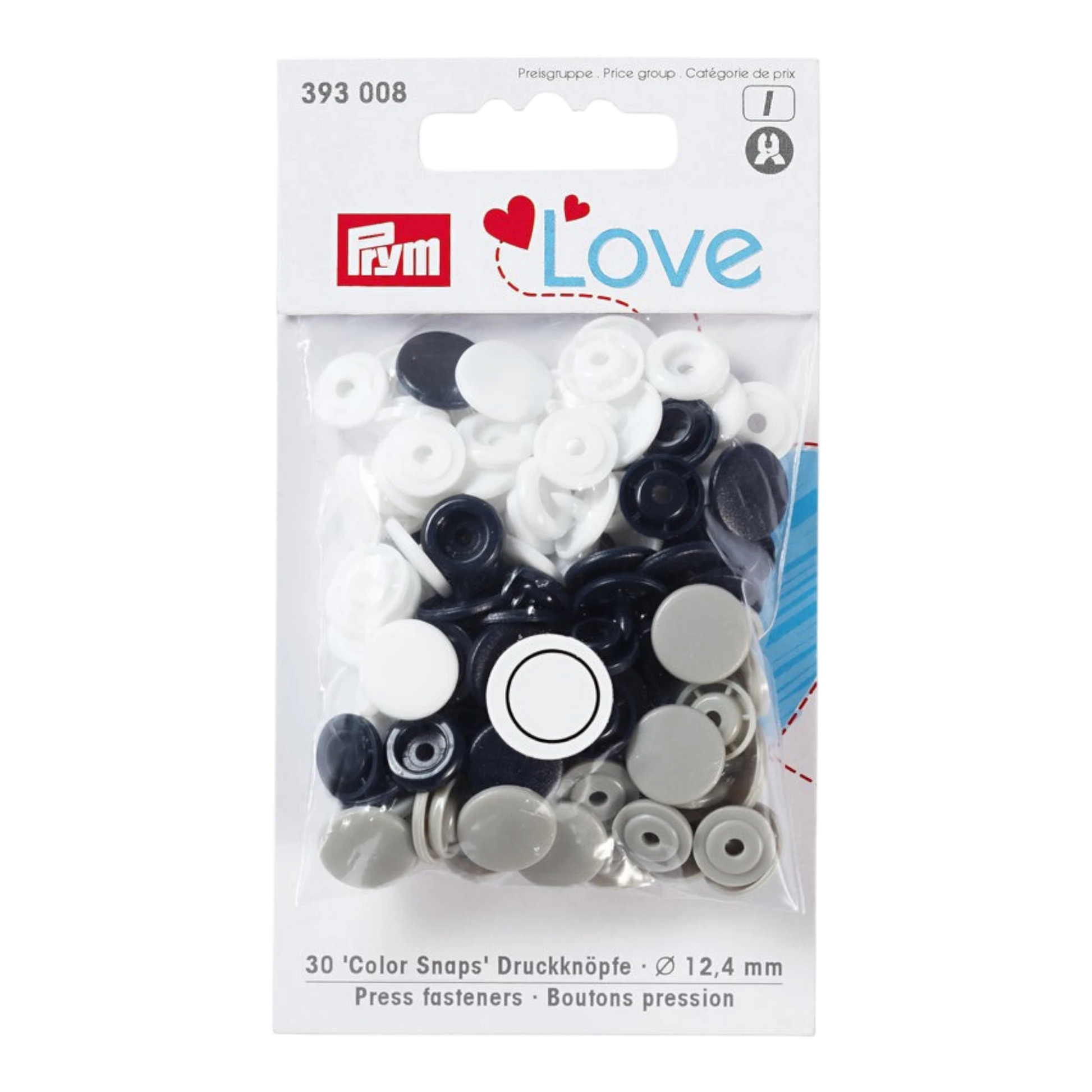 Prym Love - Colour Snap Fastener - NAVY BLUE/GREY/WHITE for bag making and sewing projects