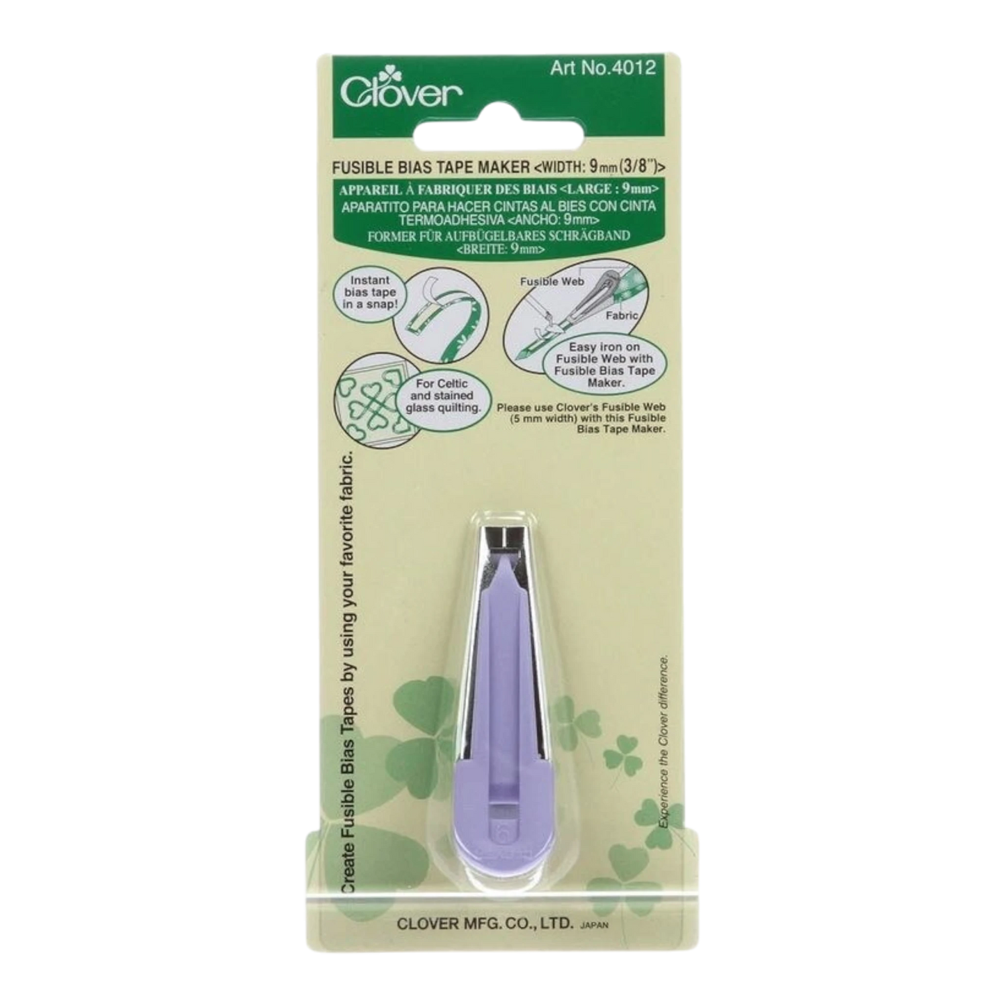 Clover Fusible Bias Tape Maker - 9 mm (3/8) , quilting and neat fabric finishing