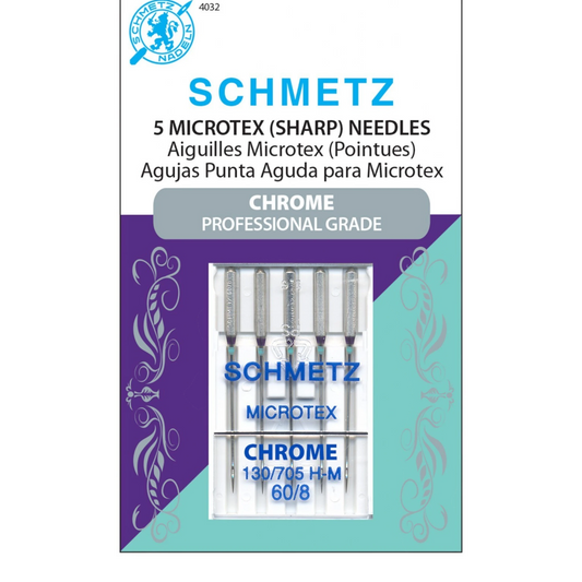 Schmetz Chrome Needles - Microtex (SHARP) 60/8 - 5 pack , quilting and needlework