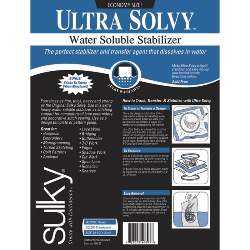 Sulky - Ultra Solvy Soluble Stabiliser - 3yd for embroidery, applique and sewing projects