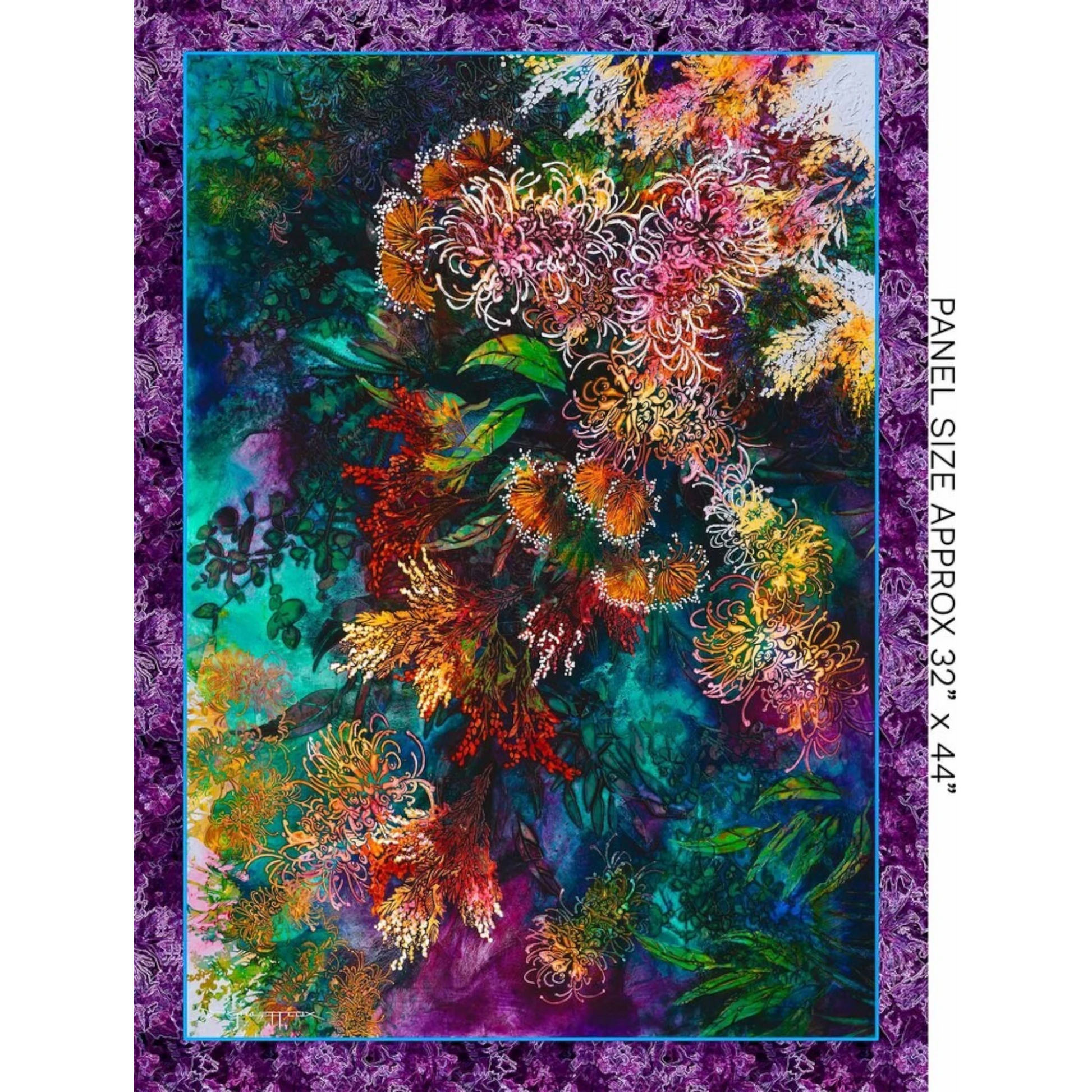 Glorious Gum Blossoms - Grevillea Glow Panel for patchwork, quilting and sewing