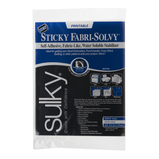 Sulky - Sticky Fabri Solvy Printable Sheets 12ct 216 mm x 279 mm for embroidery, applique and sewing projects