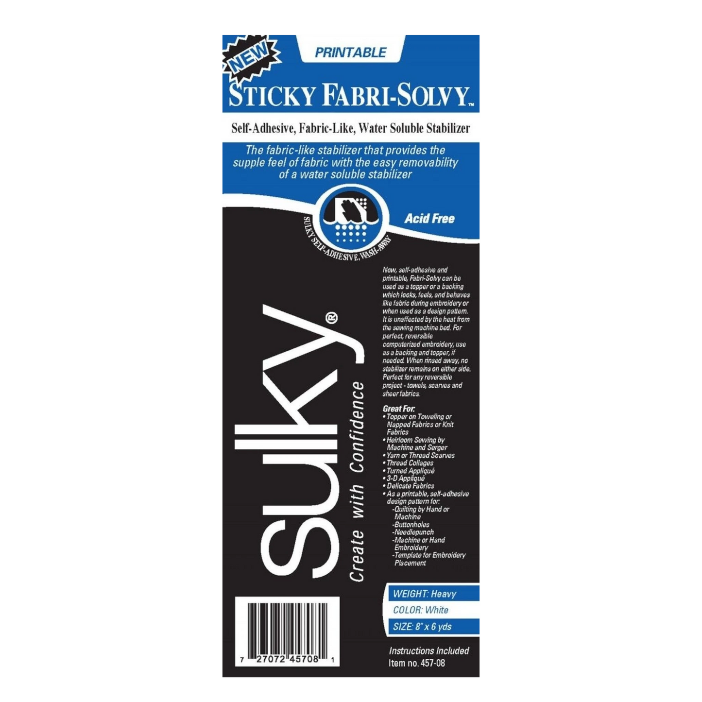 Sulky - Sticky Fabri Solvy 203 mm x 6yd for embroidery, applique and sewing projects