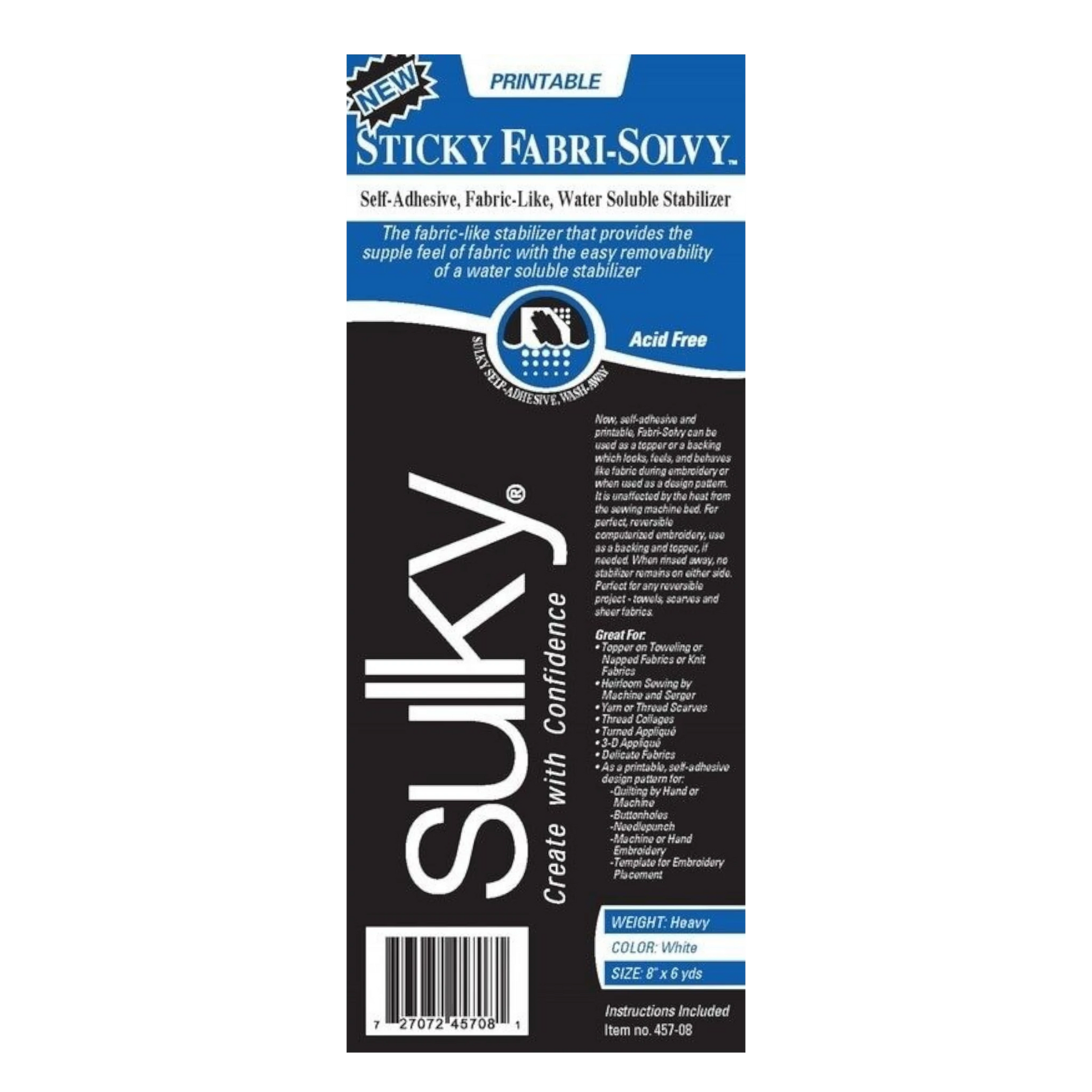 Sulky - Sticky Fabri Solvy 305 mm x 6yd for embroidery, applique and sewing projects