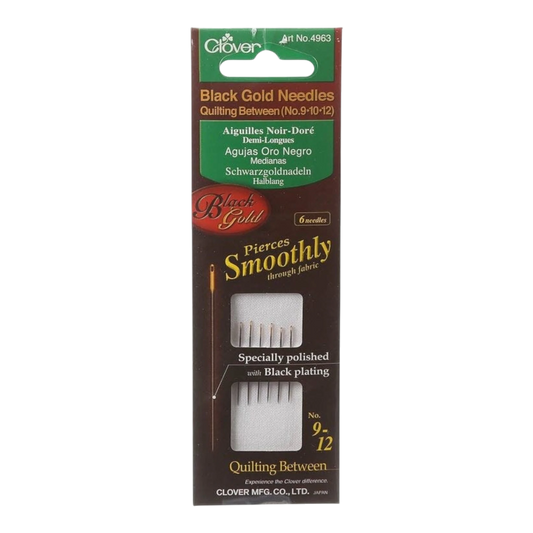 Clover Black Gold Between Quilting Needles Sizes 9-12 6 count , quilting and needlework