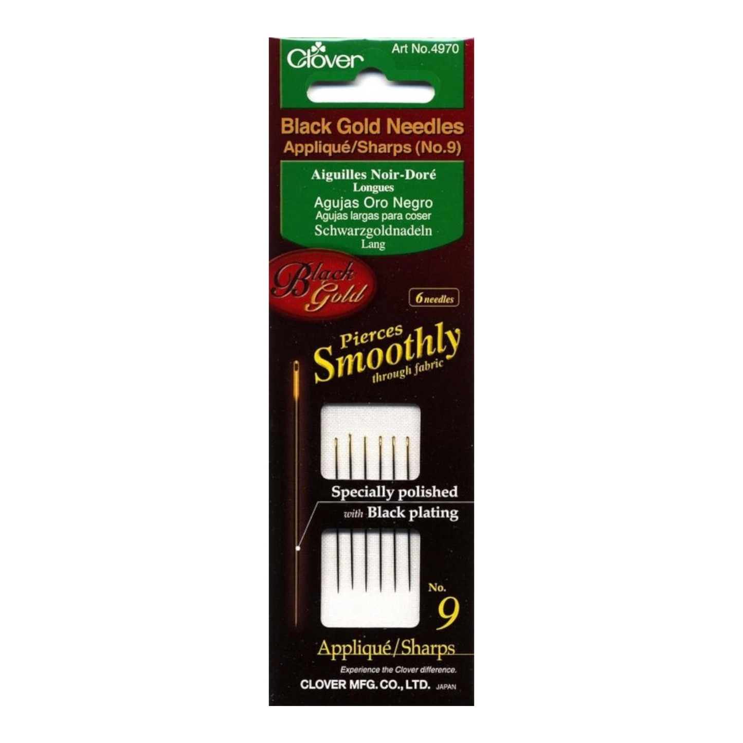 Clover Black Gold Sharps Needle Size 9 6ct , quilting and needlework
