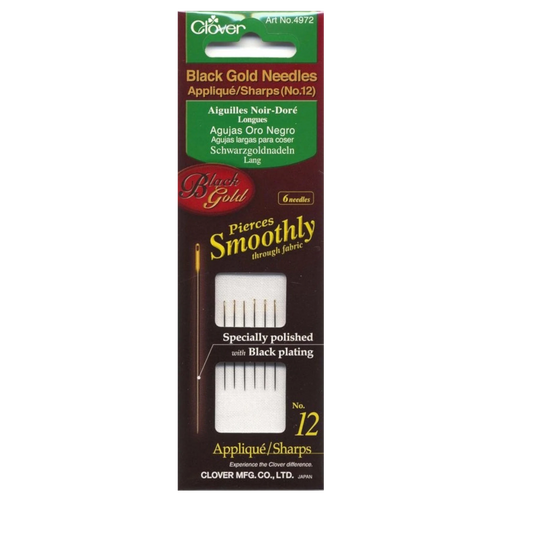 Clover Black Gold Sharps Needle Size 12 6ct , quilting and needlework