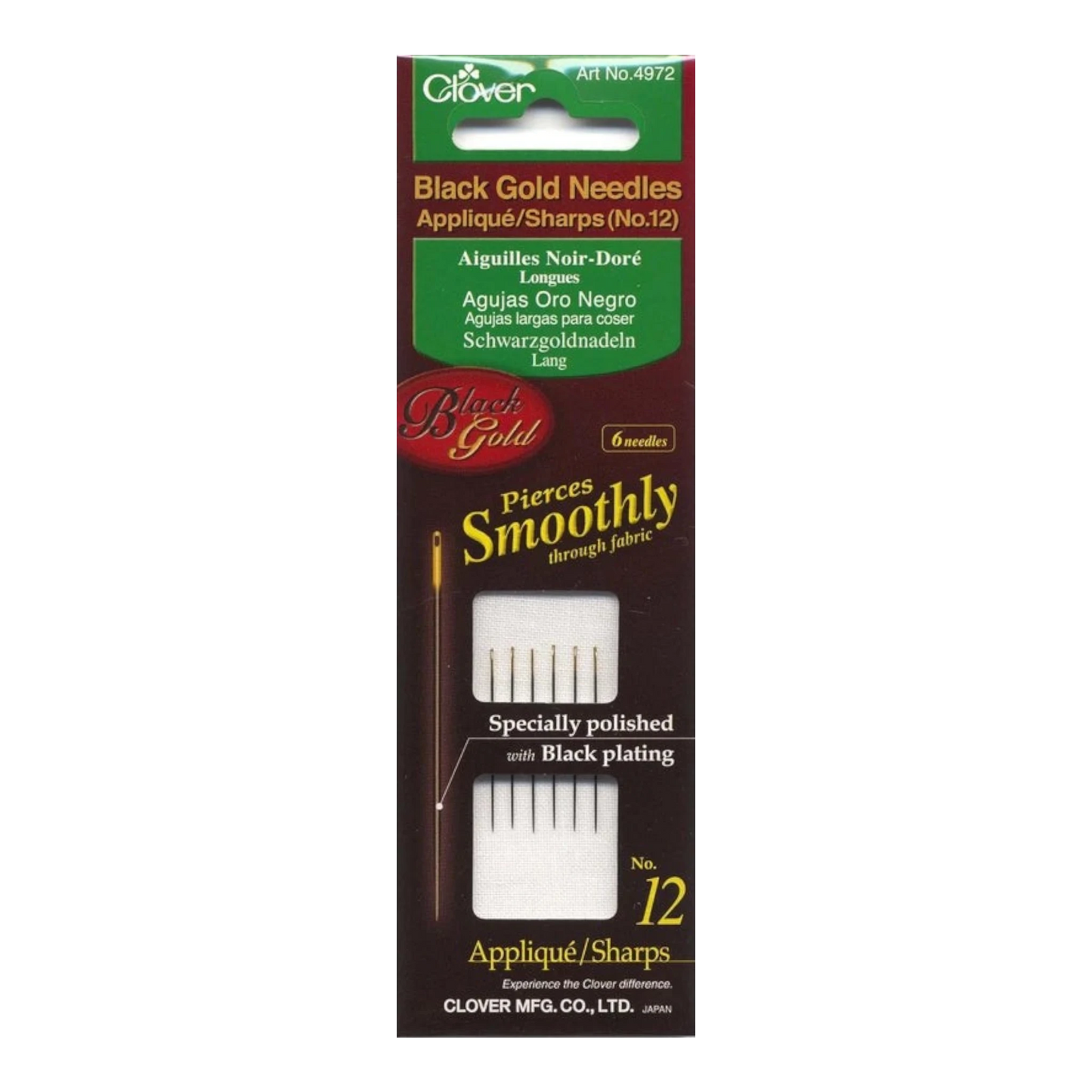 Clover Black Gold Sharps Needle Size 9 6ct , quilting and needlework