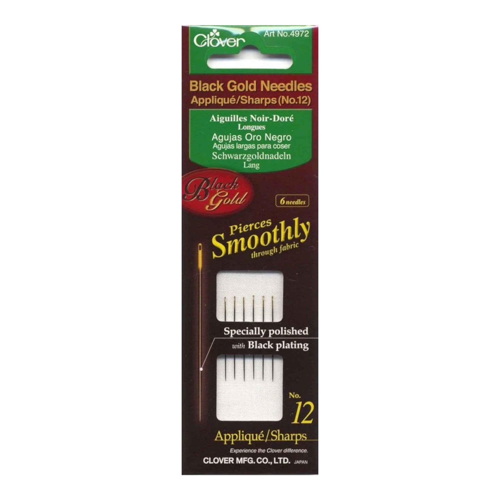 Clover Black Gold Sharps Needle Size 9 6ct , quilting and needlework