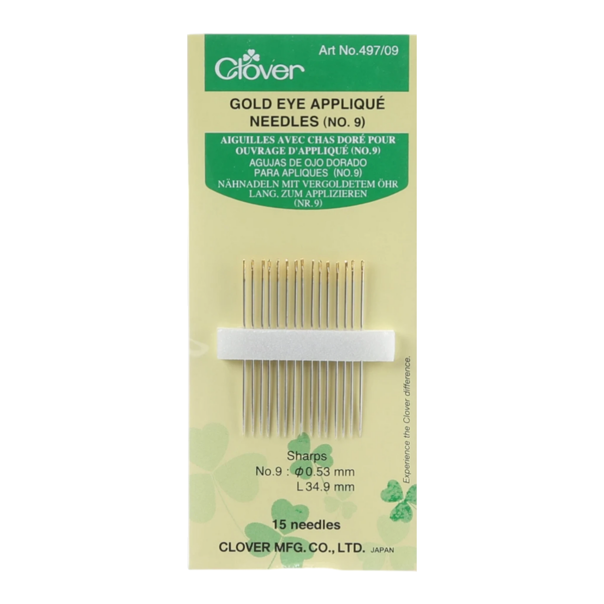 Clover Applique Needles Size 9 15ct , quilting and needlework