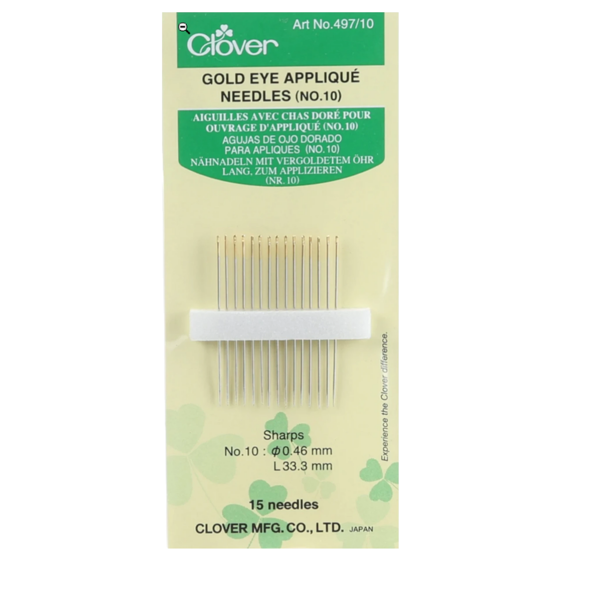 Clover Applique Needles Size 10 15ct , quilting and needlework