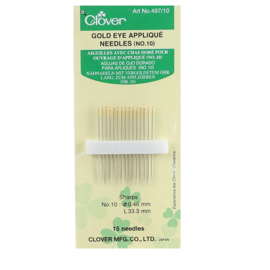 Clover Applique Needles Size 10 15ct , quilting and needlework