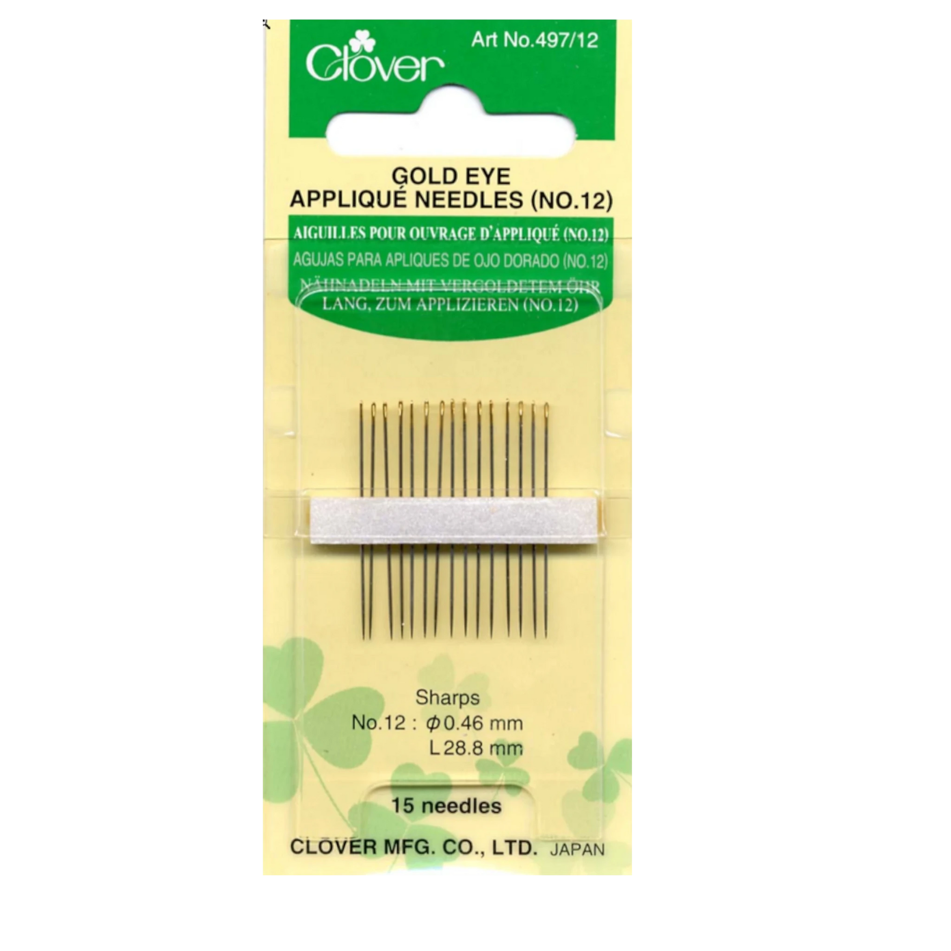 Clover Applique Needles Size 12 15ct , quilting and needlework