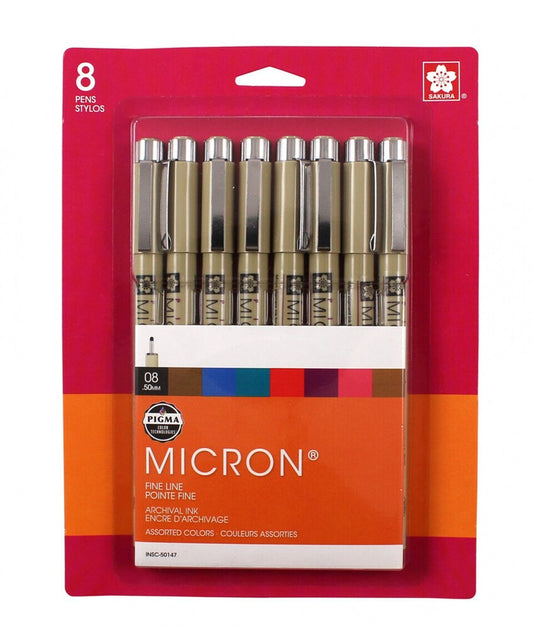 Sakura Pigma Micron 08 Pen Set Assorted Colours 8pk , sewing and fabric marking