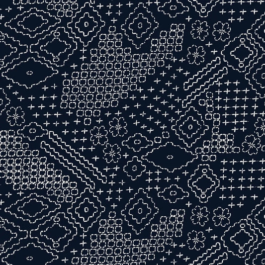 Indigo Sashiko Sampler 2743 mm Wide Back for patchwork, quilting and sewing