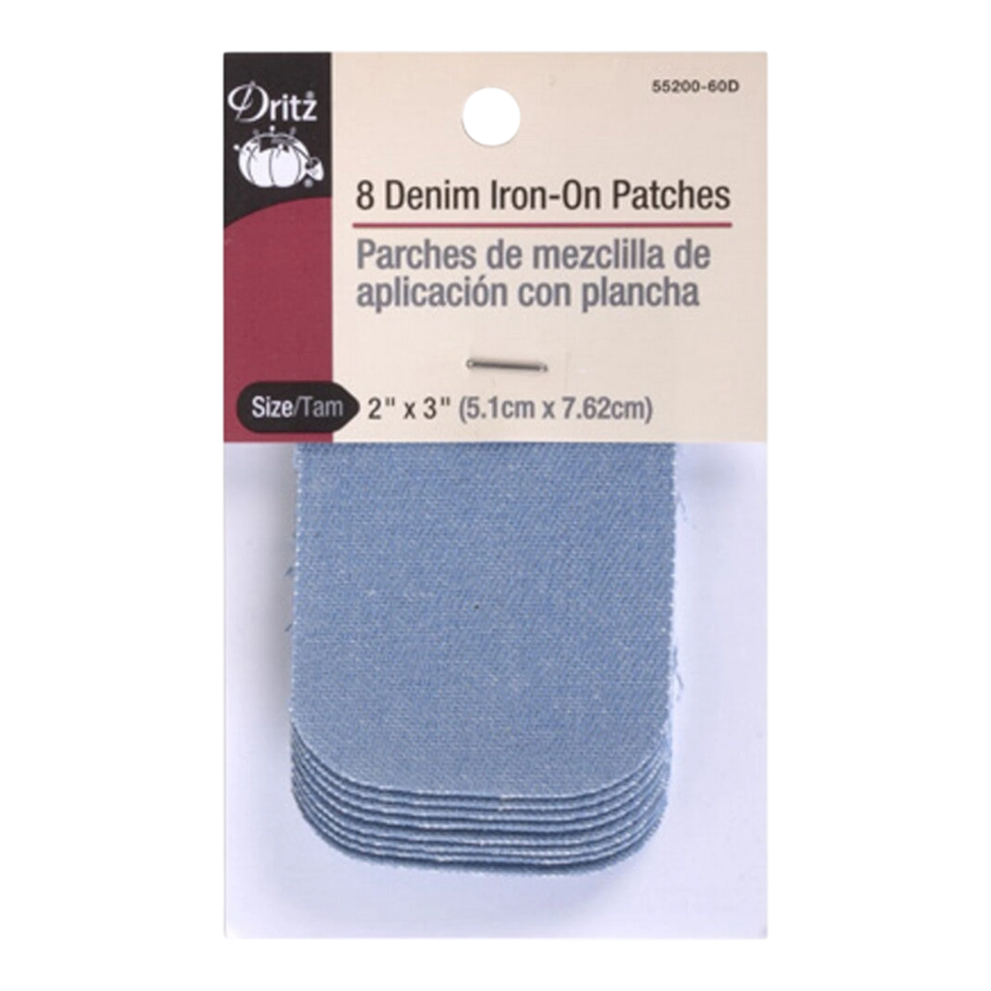 Iron on Patch Denim Faded Blue 51 mm x 76 mm 8ct - Dritz for garment repair, mending and sewing projects