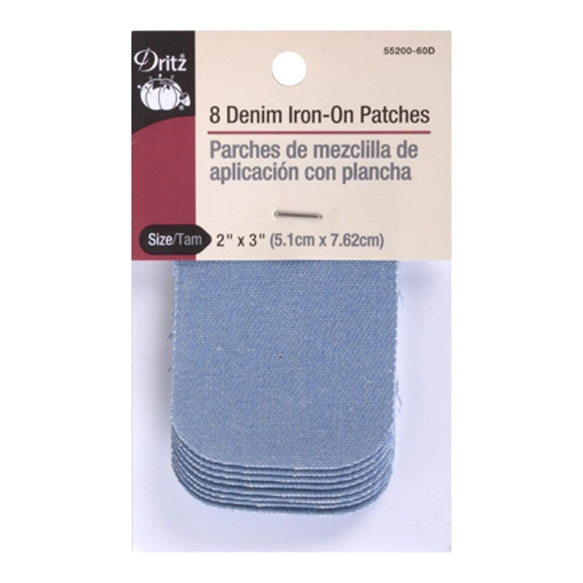 Iron on Patch Denim Faded Blue 51 mm x 76 mm 8ct - Dritz for garment repair, mending and sewing projects
