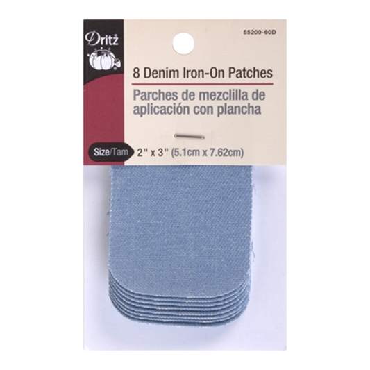 Iron on Patch Denim Faded Blue 51 mm x 76 mm 8ct - Dritz for garment repair, mending and sewing projects