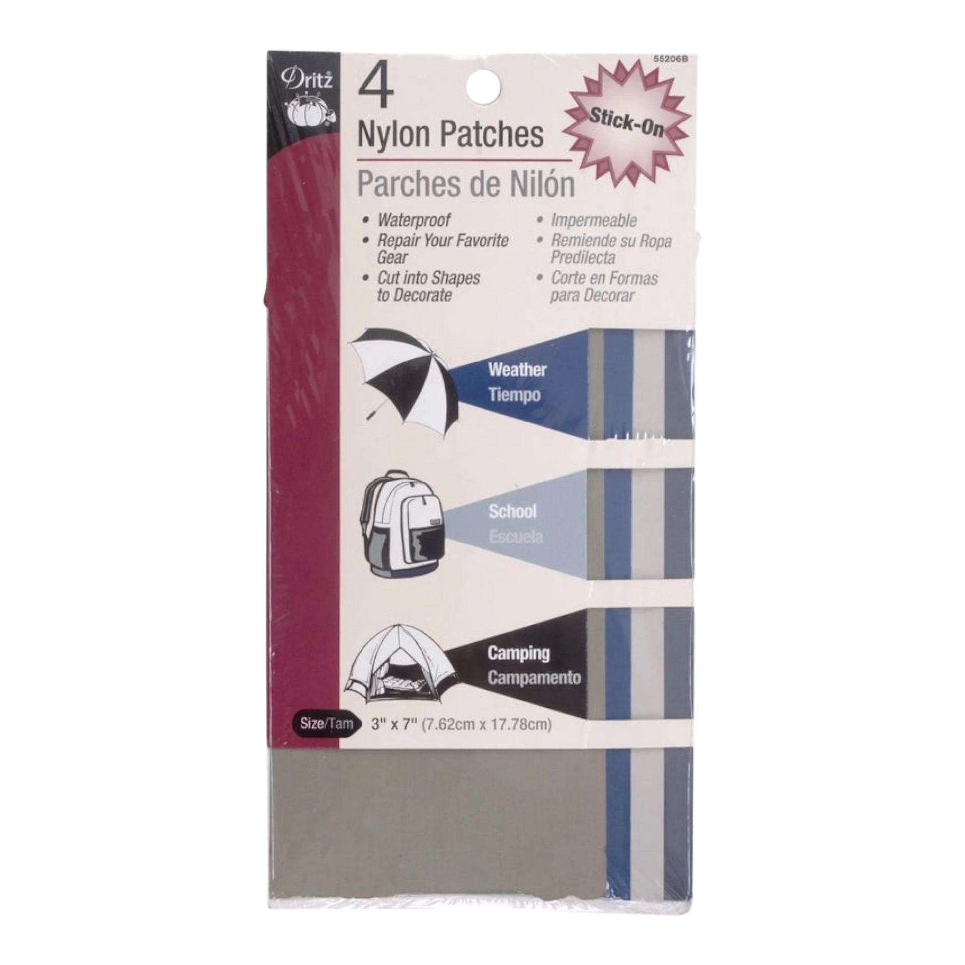 Nylon Patches Stick-On Camp Colors for garment repair, mending and sewing projects