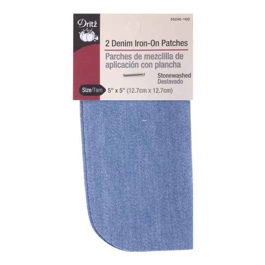 Iron on Patch Stonewashed Denim 5 x 5in 2ct