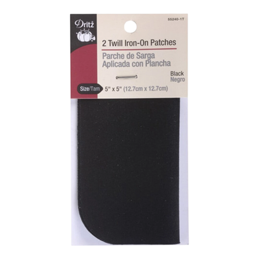 Iron on Patch Black 127 mm x 127 mm 2ct for garment repair, mending and sewing projects