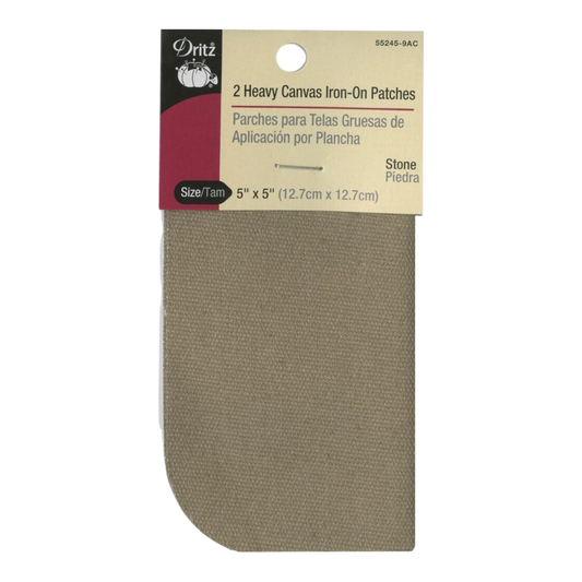 Heavy Canvas Iron-On Patches Stone 2ct for garment repair, mending and sewing projects