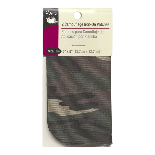 Camouflage Iron-On Patches Camo Green 2ct for garment repair, mending and sewing projects