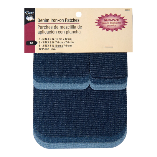 Iron-On Denim Patches - 12-Pack for garment repair, mending and sewing projects