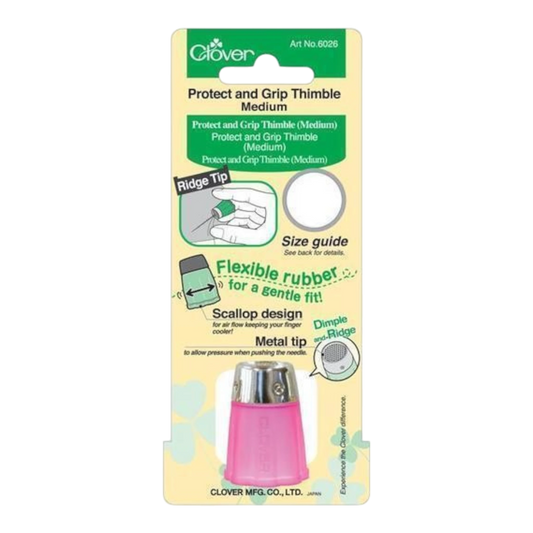 Clover Protect & Grip Thimble - Pink Medium Size 15.5 mm for hand sewing, quilting and needlework