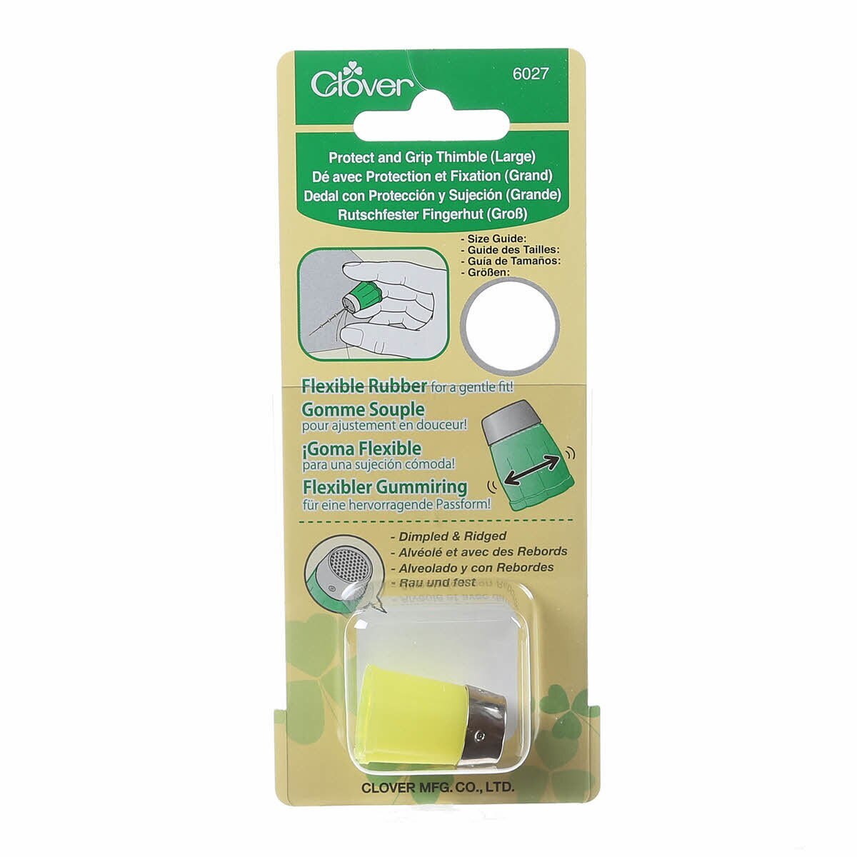 Clover Protect & Grip Thimble - Yellow Large for hand sewing, quilting and needlework