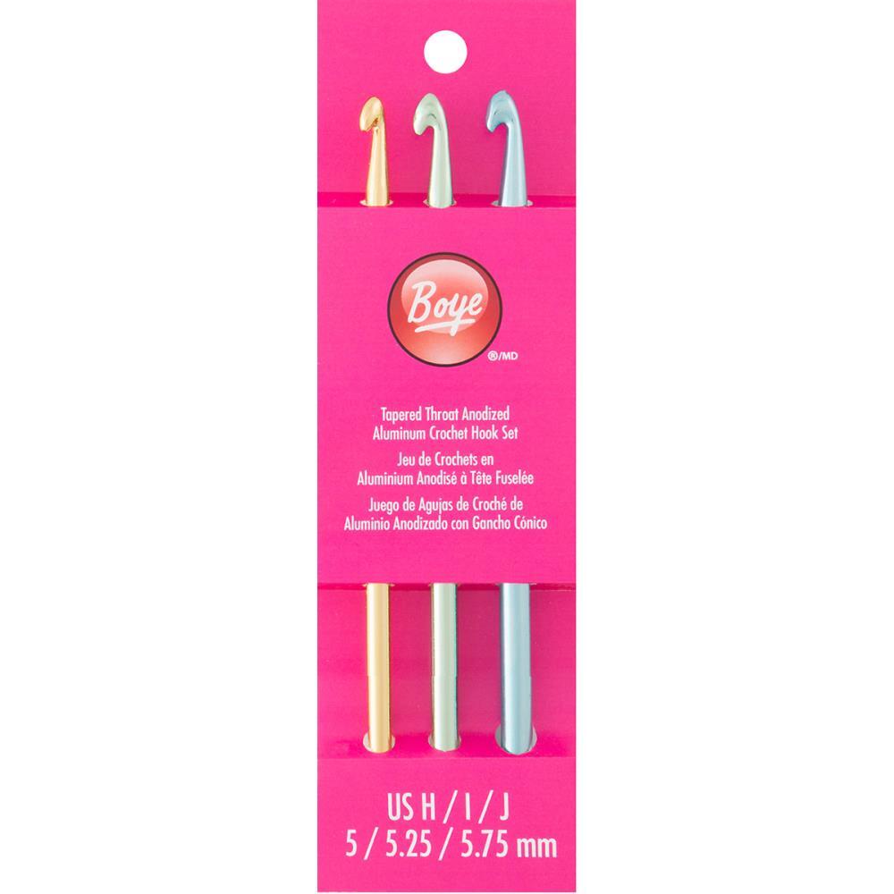 Boye Aluminium Crochet Hook Set size H, I, J for crochet and yarn projects