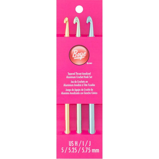 Boye Aluminium Crochet Hook Set size H, I, J for crochet and yarn projects