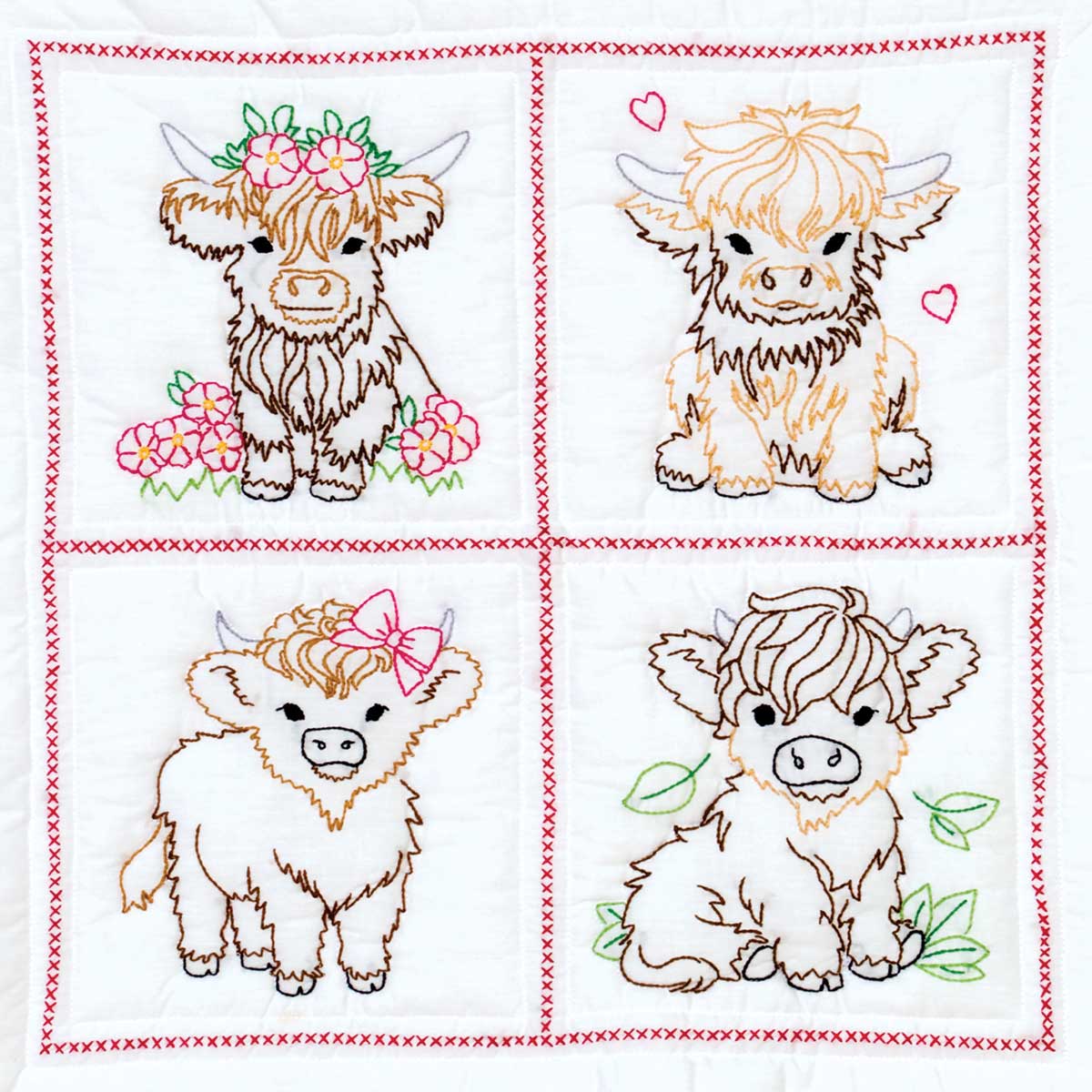 Jack Dempsey Baby Highland Cows 18 inch stamped quilt squares