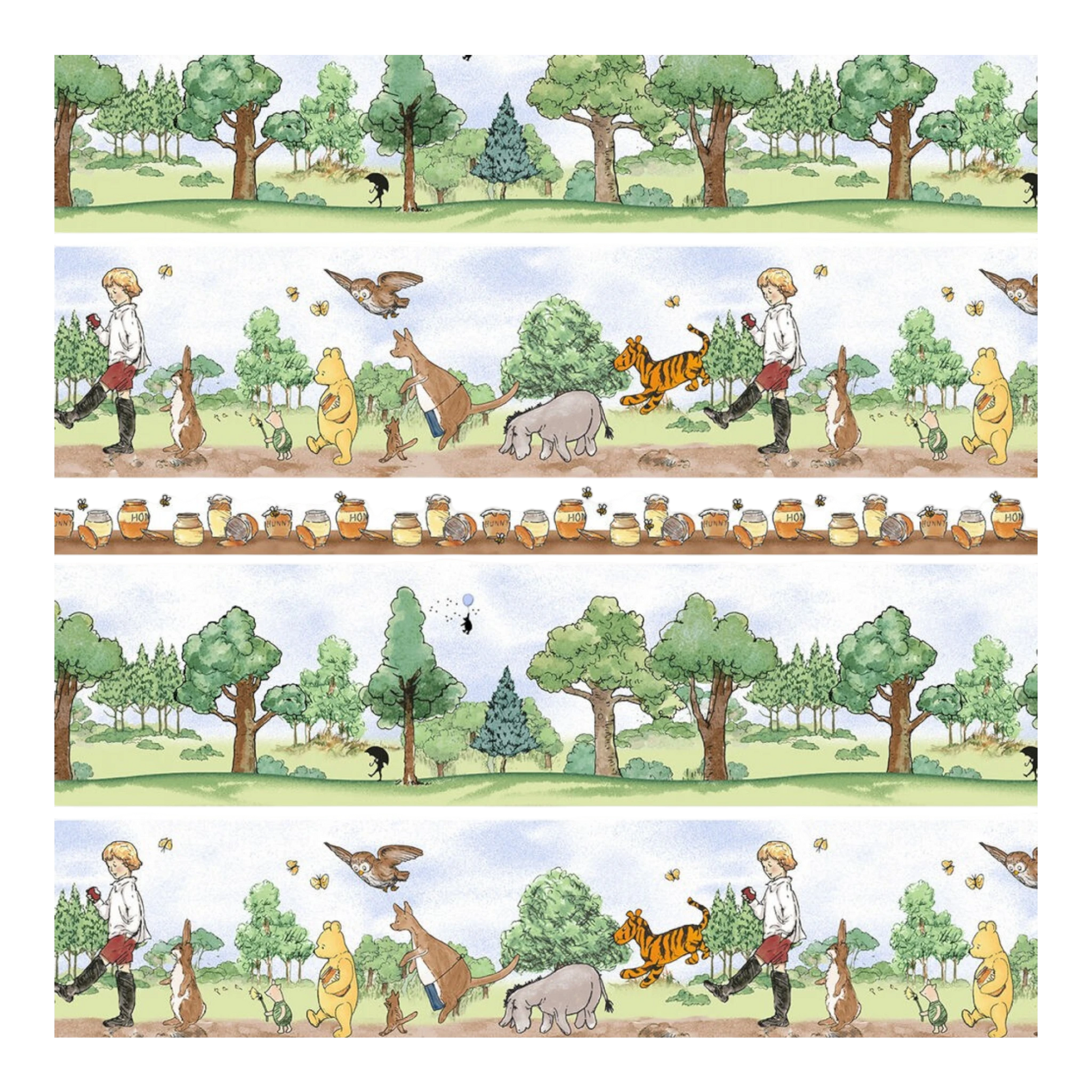 Winnie the Pooh - Brown Green Stripe Border sewing and quilting product