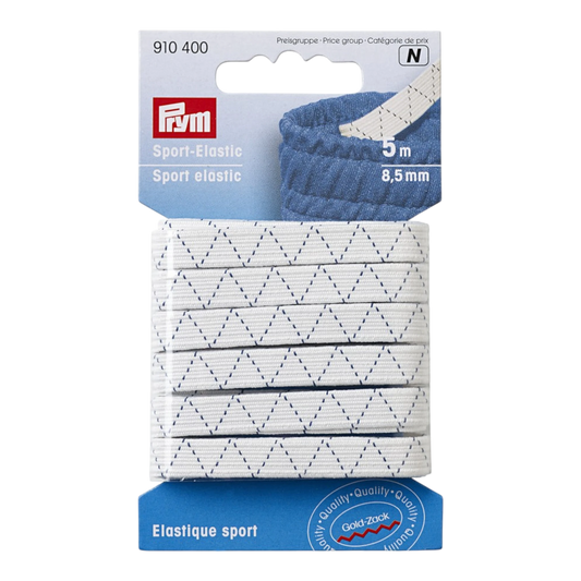 Prym Love - SPORTS ELASTIC 8.5 mm, WHITE-5 m for garments, sewing and bag making projects
